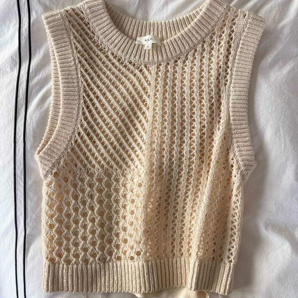 A.L.C. Beuden Sleeveless Open-Knit Crop Top